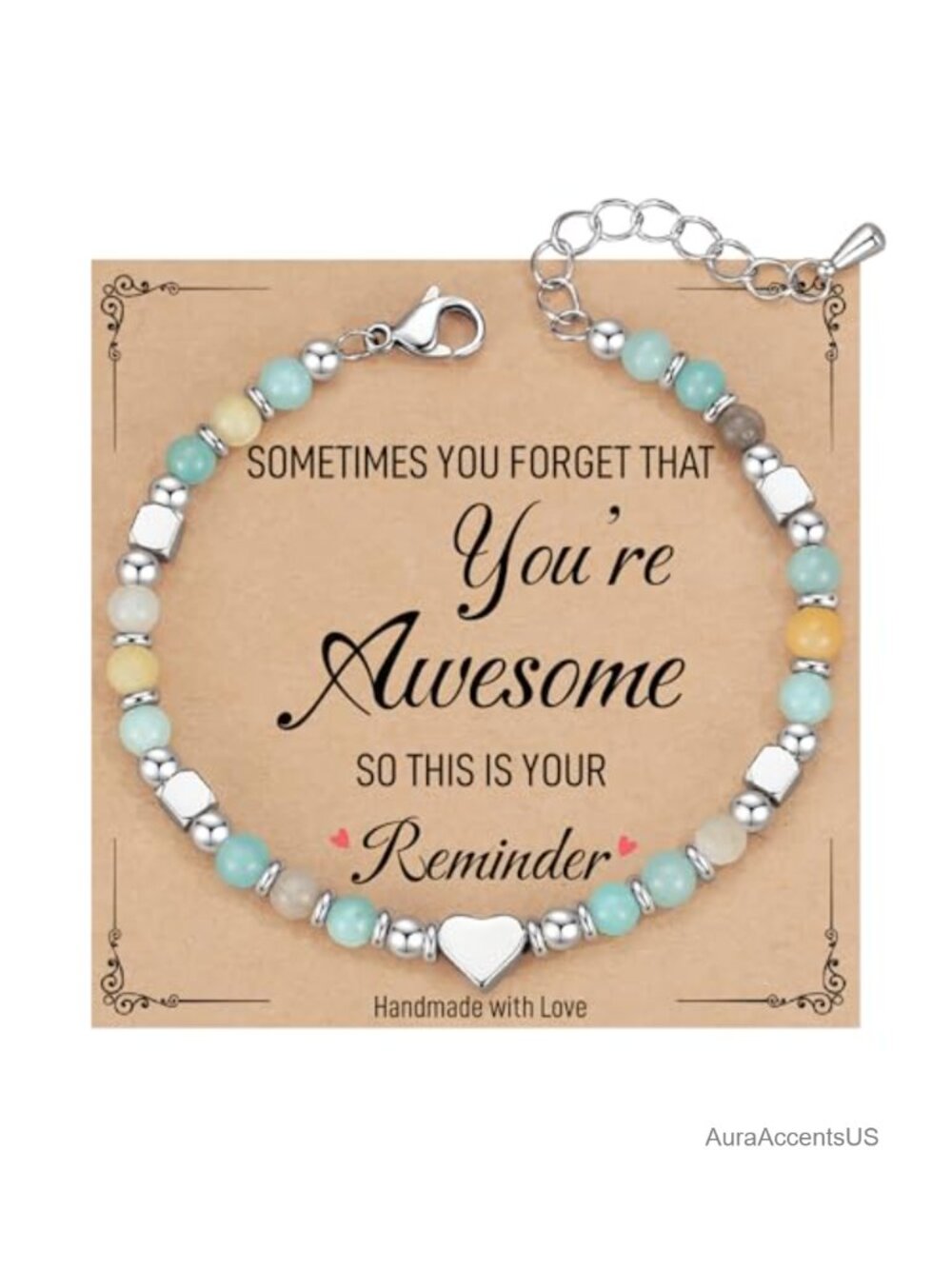 Amazonite Beaded Bracelet Adjustable Inspirational Gift for Women